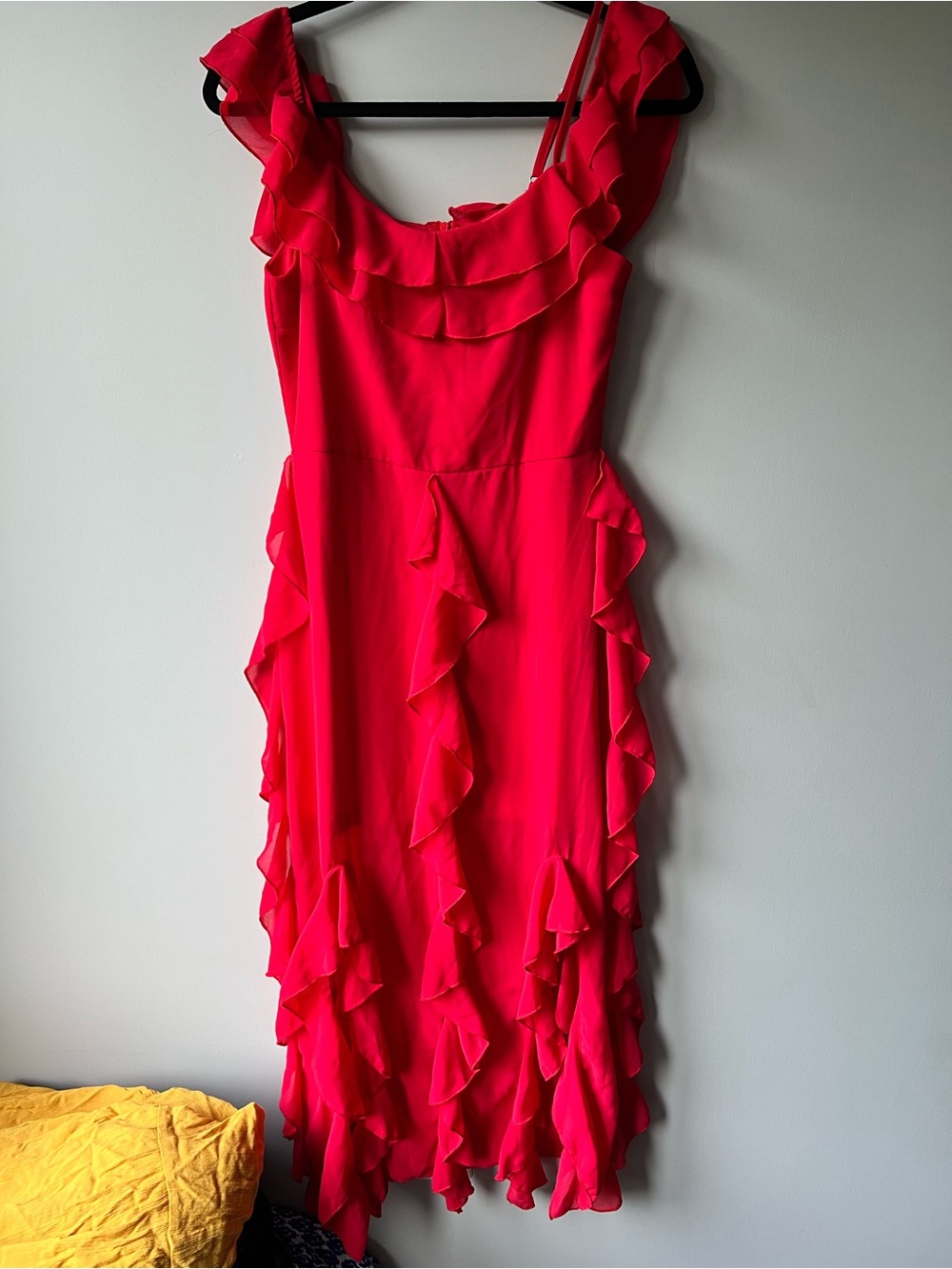 Eilly Bazar Ruched Off-Shoulder Red High-Low Ruffle Dress size small - Picture 5 of 13